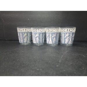 VTG MCM Jeanette Glass Corinthian Blue Wedgewood 6oz Flat Tumblers Glasses Set 4
